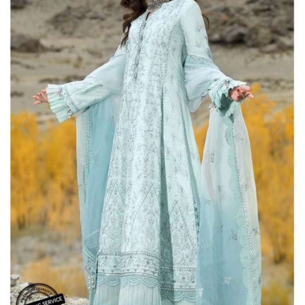 Pakistani original designer Asim Jofa Pastel Aqua ice blue shades suit